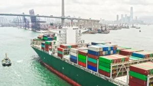 Large Cargo Ship Transporting Shipment Container Arriving Hong Kong Port