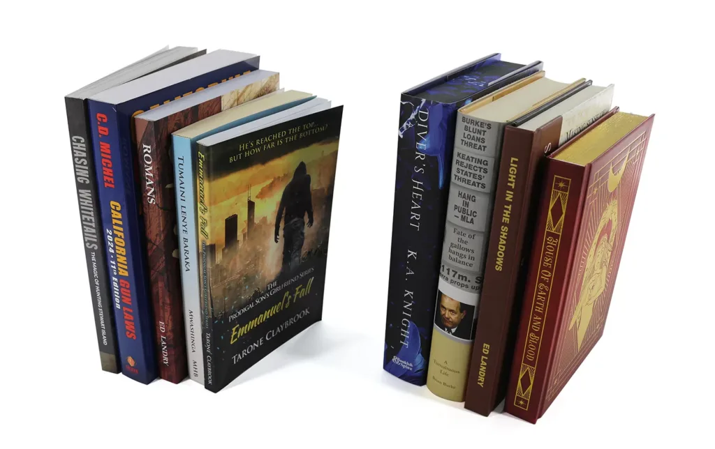 variety of books with different binding styles (hardcover, paperback, spiral)